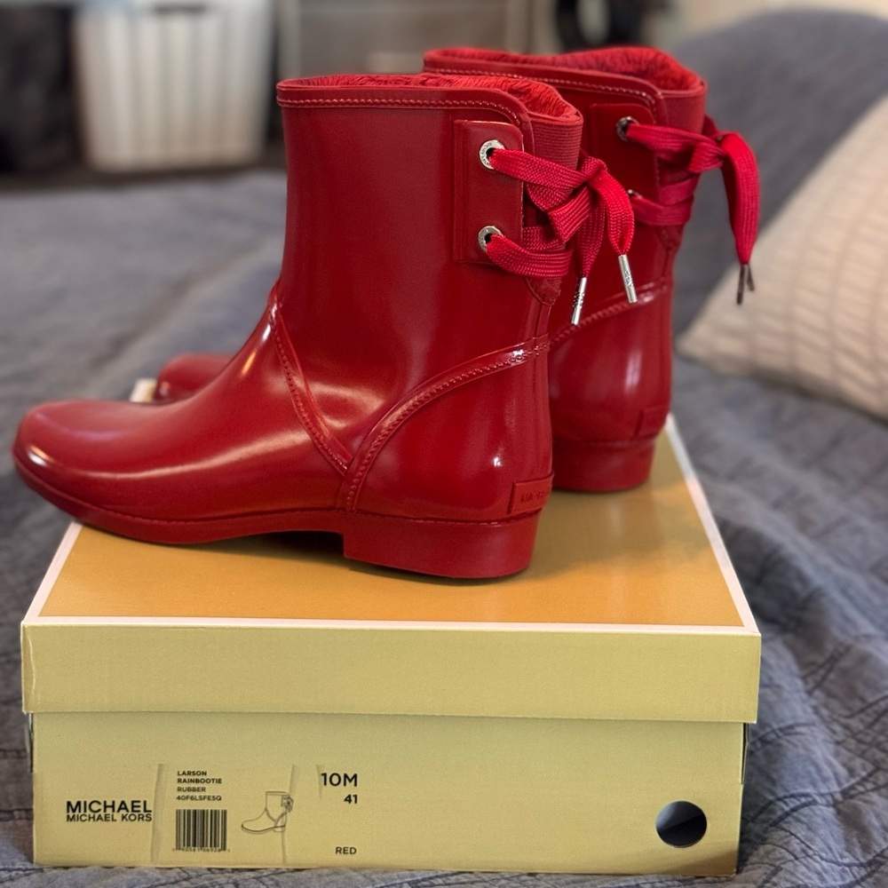 Michael Kors Larson Rain Booties in Red